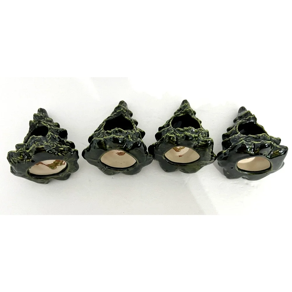 Vintage Ceramic Christmas Tree Napkin Rings Holders 3.5” X 3” Green Lot of 4